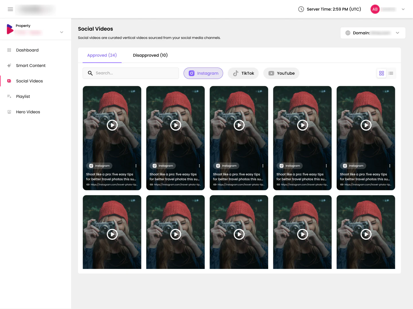 Social Videos grid view