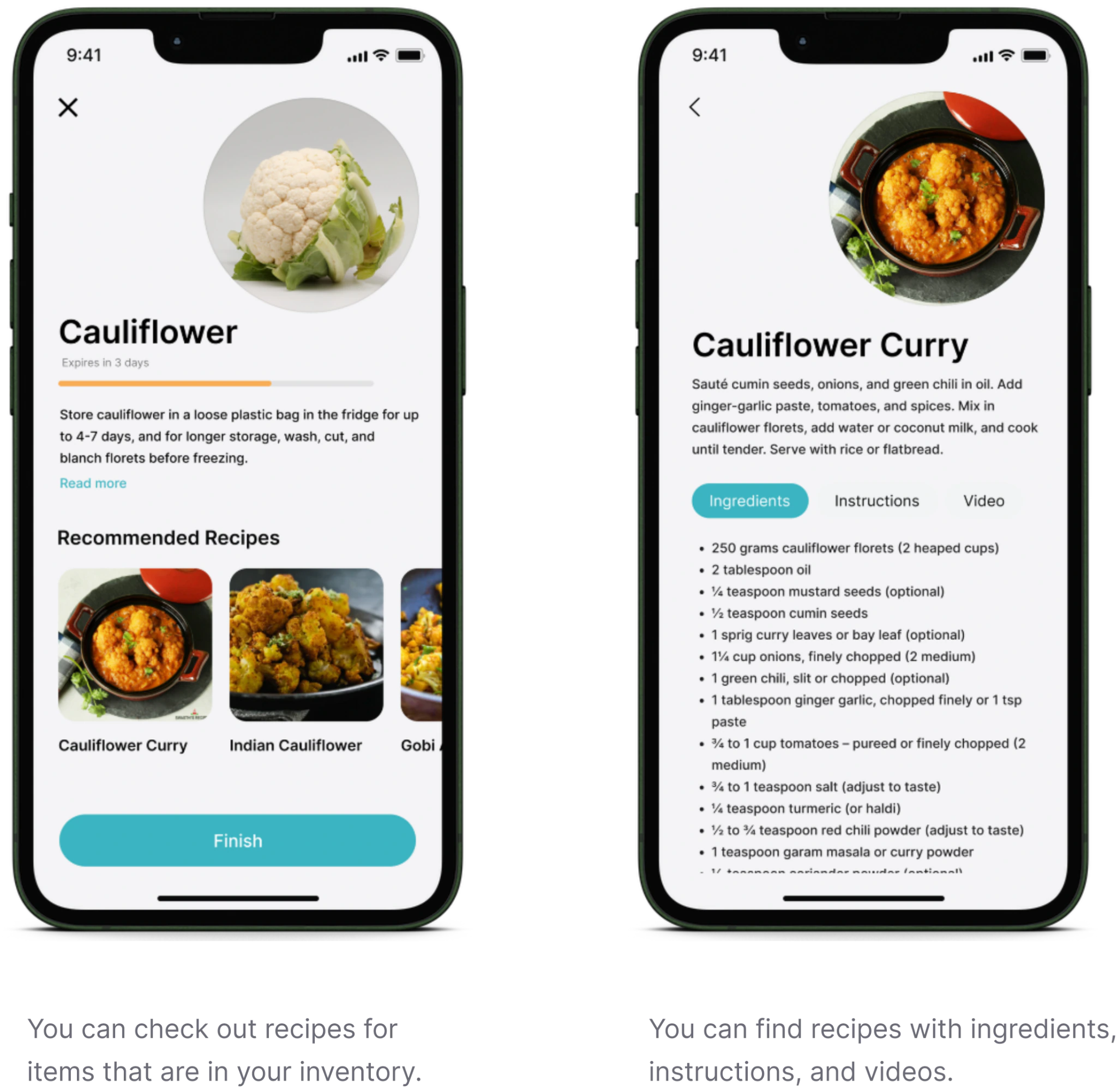 AI-recommended recipes based on the inventory