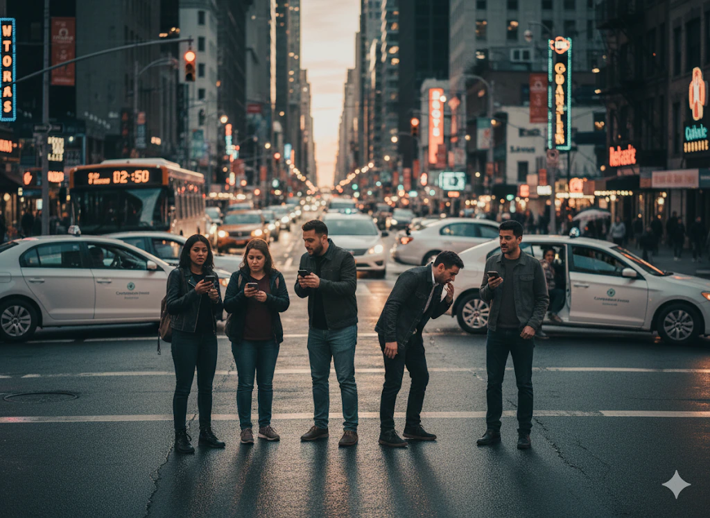 Riders waiting on a busy street, a common shared ride problem