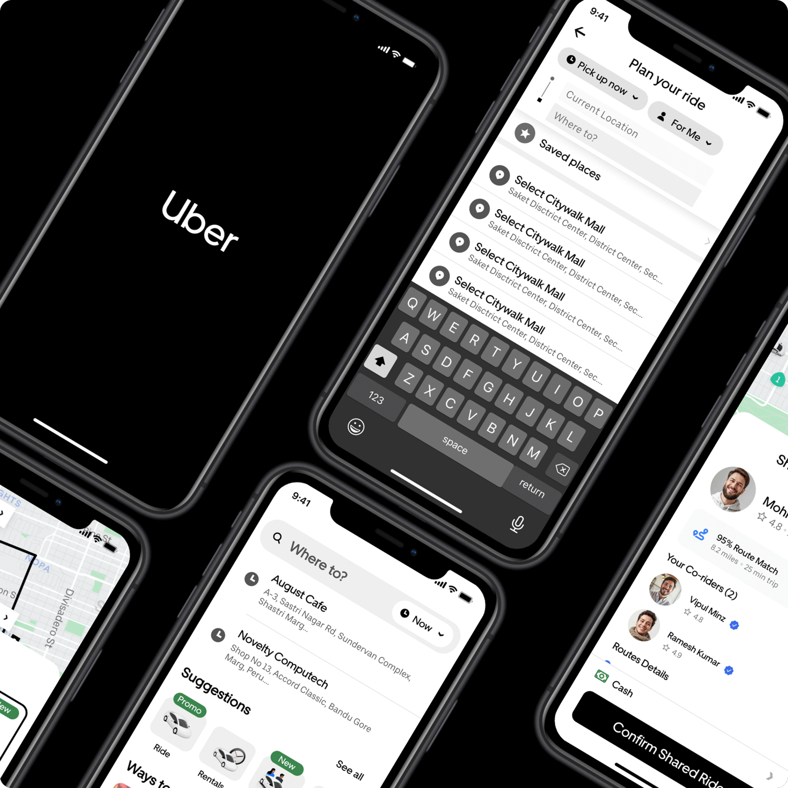 Uber Carpooling app screens